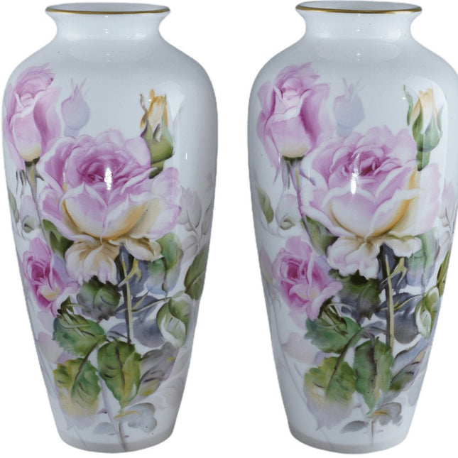 Noritake Nippon Toki Kaisha Hand Painted Artist Signed Vase Pair of Vases 8.5"