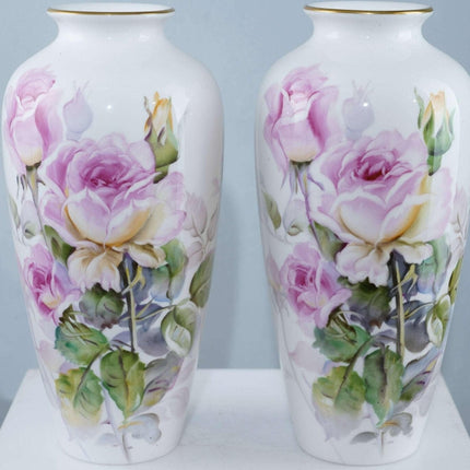 Noritake Nippon Toki Kaisha Hand Painted Artist Signed Vase Pair of Vases 8.5"