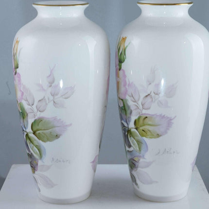 Noritake Nippon Toki Kaisha Hand Painted Artist Signed Vase Pair of Vases 8.5"