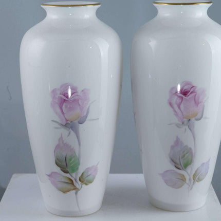 Noritake Nippon Toki Kaisha Hand Painted Artist Signed Vase Pair of Vases 8.5"