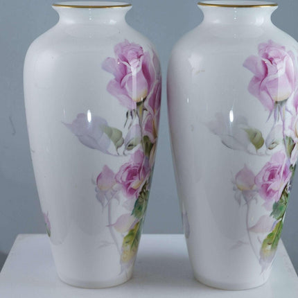 Noritake Nippon Toki Kaisha 手绘艺术家签名花瓶 一对花瓶 8.5 英寸