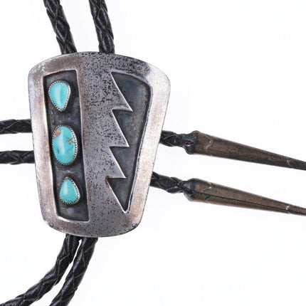 40's-50's Navajo Silver overlay style bolo tie with turquoise