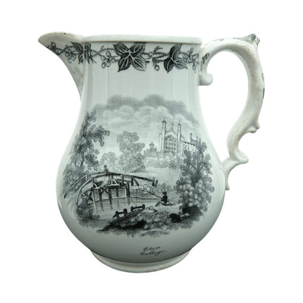 c1860 British Historical Staffordshire Transferware Jug with Eton College and Fo