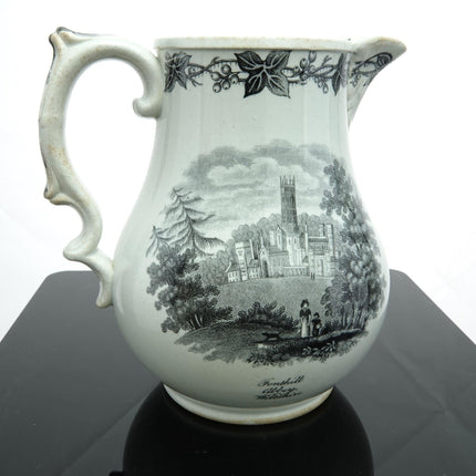 c1860 British Historical Staffordshire Transferware Krug mit Eton College und Fontville Abbey Wiltshire