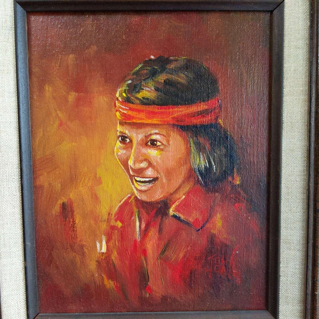 John Jones (Amerikaner, geb. 1943) Öl-auf-Leinwand-Porträt der amerikanischen Ureinwohner