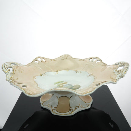 c1840 Staffordshire Hand Painted Gold and Scenic Reticulated Compote