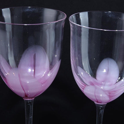 2 1980's Steven Maslach Art Glass Goblets