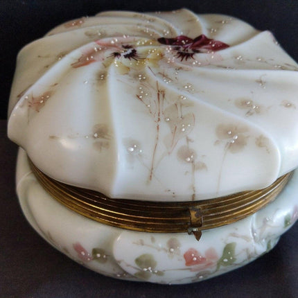 7.5" c.1890 Wavecrest Dresser Box Hand Painted Flowers 4" tall