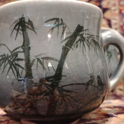 15 件沙漠或茶/咖啡套装蓝竹暹罗青瓷 1986 年艺术家签名灰釉
