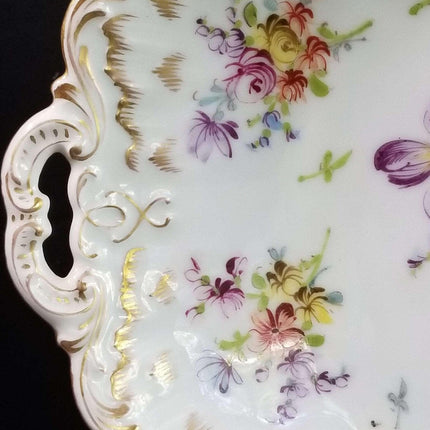 德勒斯登穿孔花卉蛋糕盤手繪 Rosenthal 11 5/8 英吋寬 x 1.75 英吋深。約1900年