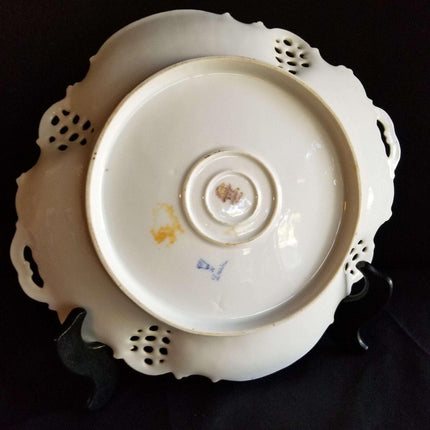 Dresden Pierced Floral Cake Plate Hand Painted Rosenthal 11 5/8" wide x 1.75" de