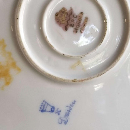 ドレスデン ピアス フローラル ケーキ プレート 手描き ローゼンタール 幅 11 5/8 インチ x 奥行き 1.75 インチ。 1900 年頃
