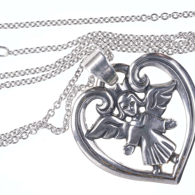 Retired James Avery Sterling guardian angel heart pendant on 18" necklace