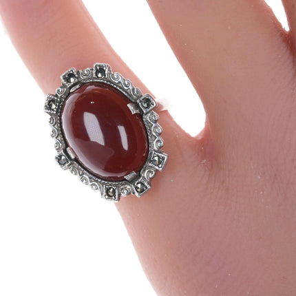 Sz4 Antique Carnelian and marcacite sterling ring