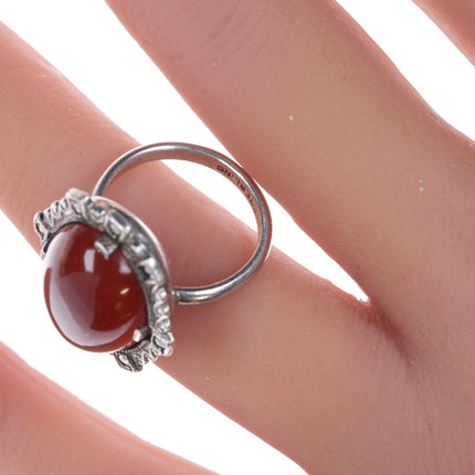 Sz4 Antique Carnelian and marcacite sterling ring