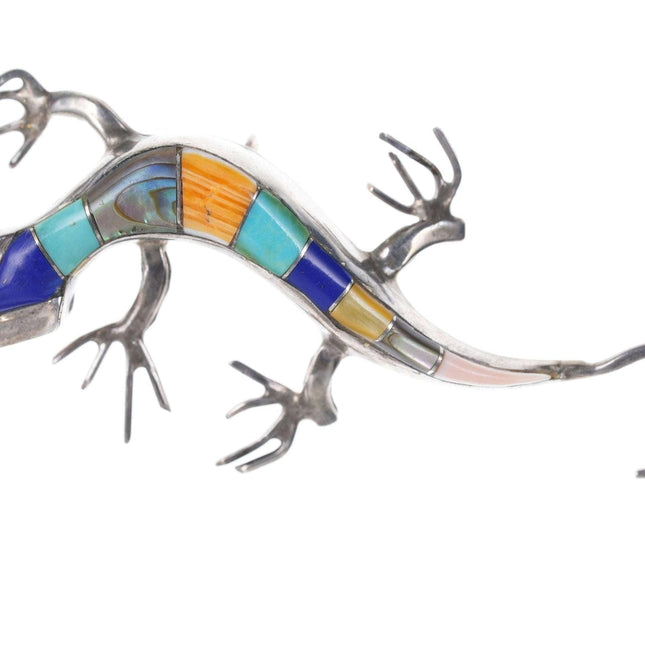 Vintage Zuni sterling Multi-stone channel inlay gecko pendant
