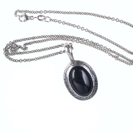 Retired James Avery Hammered Sterling Onyx Pendant on 18" necklace