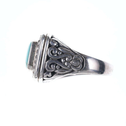 Sz9.5 retro Bali style Sterling/turquoise ring