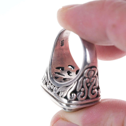 Gr. 9,5 Retro-Ring aus Sterlingsilber/Türkis im Bali-Stil