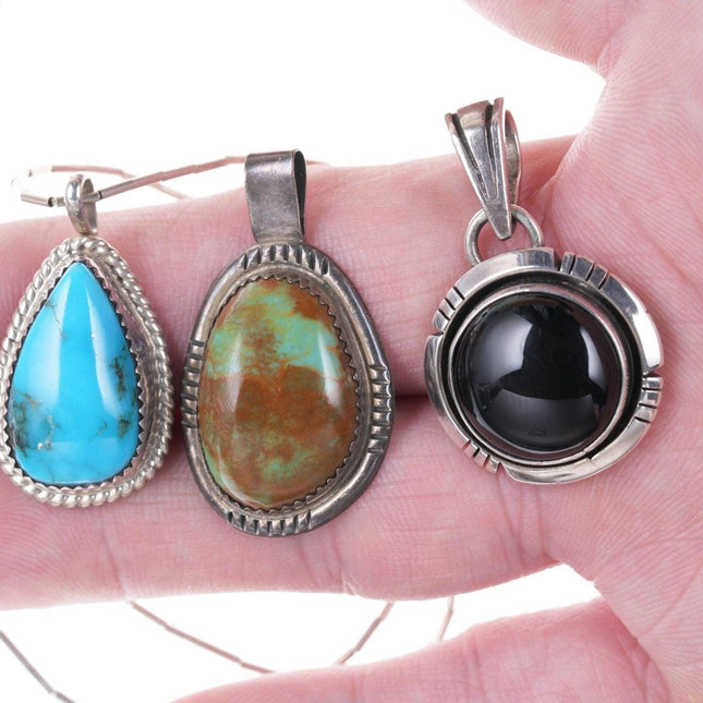 3 Vintage Navajo sterling/stone pendants