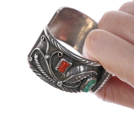 6 1/8" Navajo Sterling Turquoise, and coral watch cuff