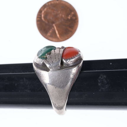 Vintage Navajo Sterling turquoise and coral men's ring