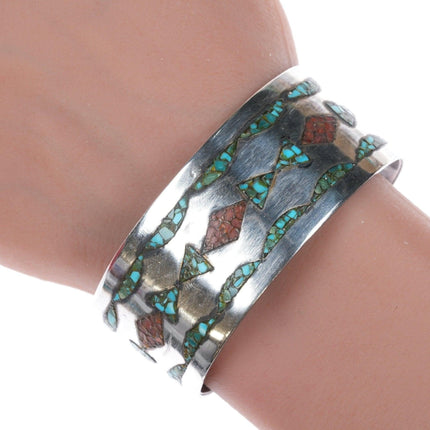 6.25" Vintage Navajo sterling chip inlay cuff bracelet