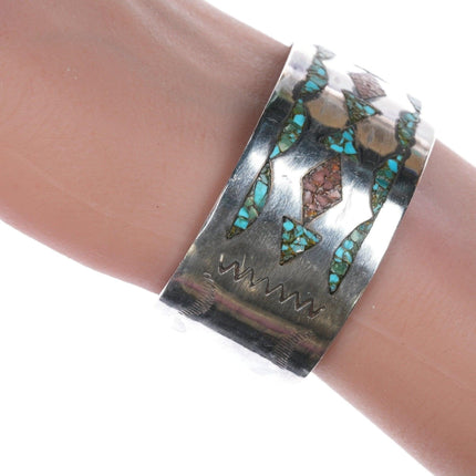 6.25" Vintage Navajo sterling chip inlay cuff bracelet