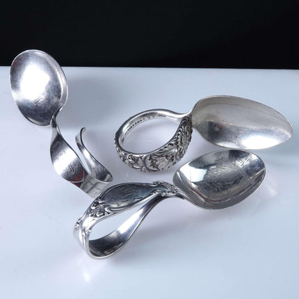 c1900-1930 Sterling Silver Baby Spoons S Kirk Repousse Little Miss Muffett and S