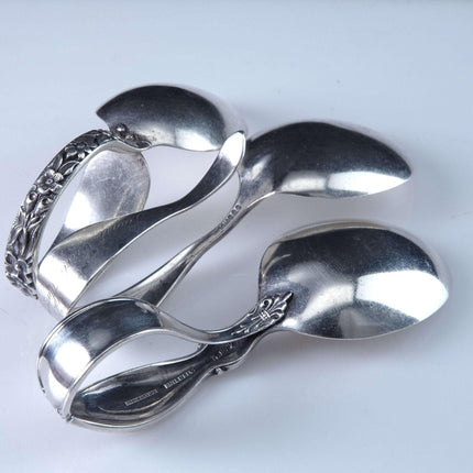 c1900-1930 Sterling Silver Baby Spoons S Kirk Repousse Little Miss Muffett and S
