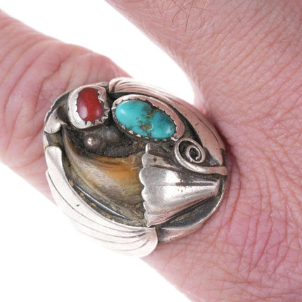 sz12 c1960's  Navajo sterling, coral, and turquoise ring