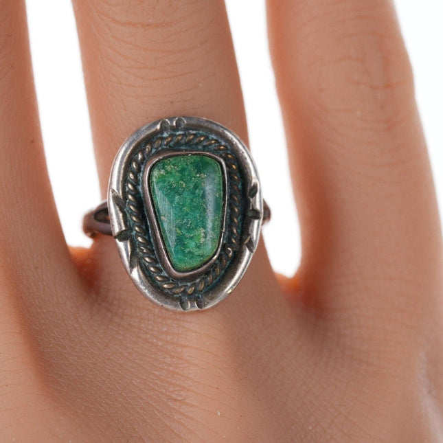 sz7.5 50-60 年代纳瓦霍纯银和绿松石戒指