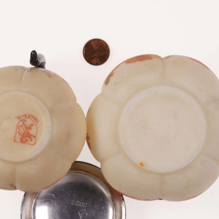 c1890 Mt Washington Art Glas Melon Ribbed handbemaltes Milchkännchen und Zuckerset mit Paarpunktbefestigungen