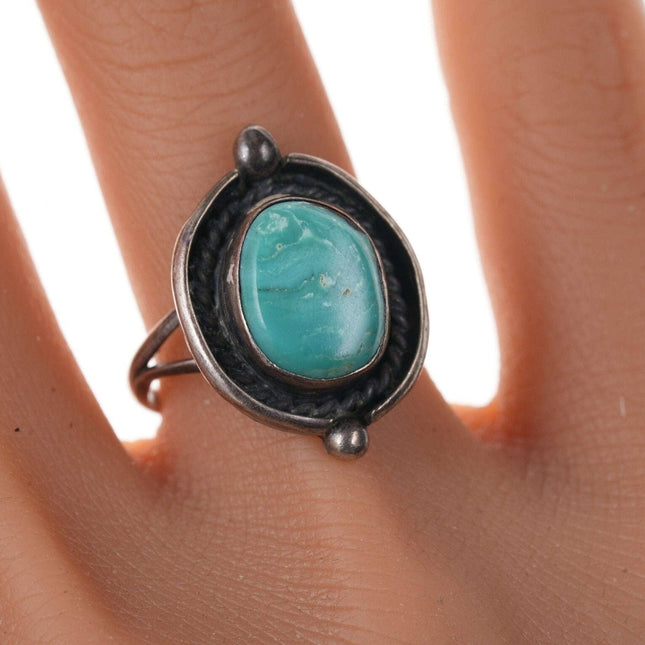 sz7 Vintage Native American Sterling and turquoise ring ki