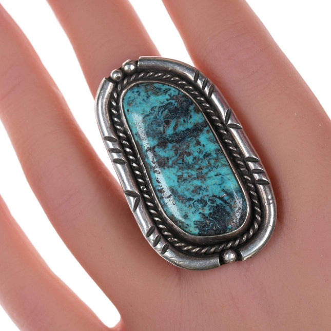 sz9 Grande anello vintage Navajo in argento e turchese