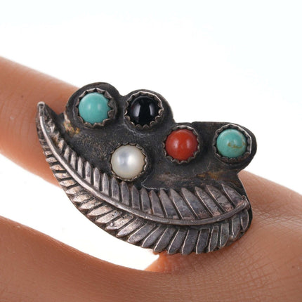复古美洲原住民多石纯银羽毛戒指