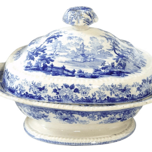 c.1850 蓝色转移器覆盖蔬菜盘中国风图案