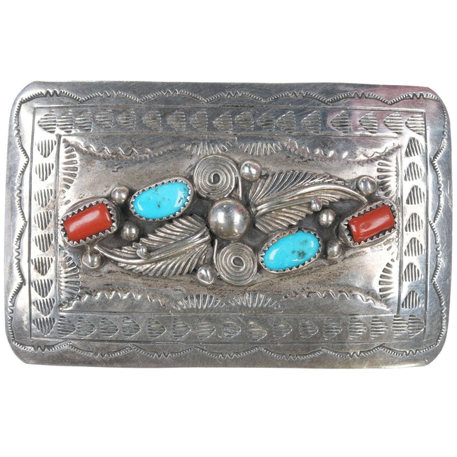 Vintage Navajo Sterling turquoise/coral belt buckle