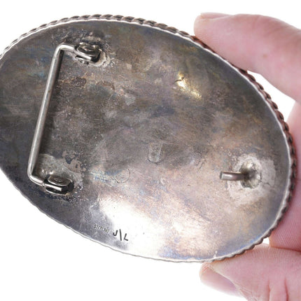Vintage Navajo sterling chip inlay belt buckle