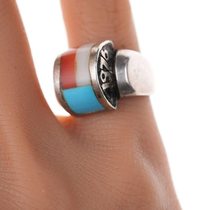 Southwestern Sterling Multi-stone channel inlay 1976 Bicentennial Patriotic ring