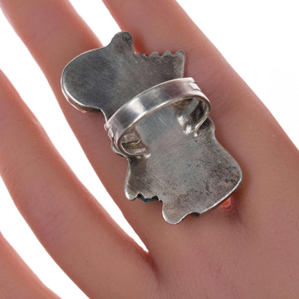 sz8,5 Grande anello vintage Zuni in argento con turchese e corallo