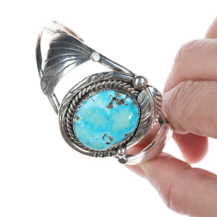 6.5" Vintage Navajo Sterling and turquoise cuff bracelet with Leaf design