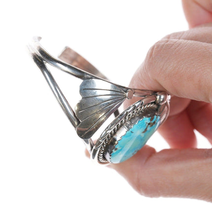 6.5" Vintage Navajo Sterling and turquoise cuff bracelet with Leaf design