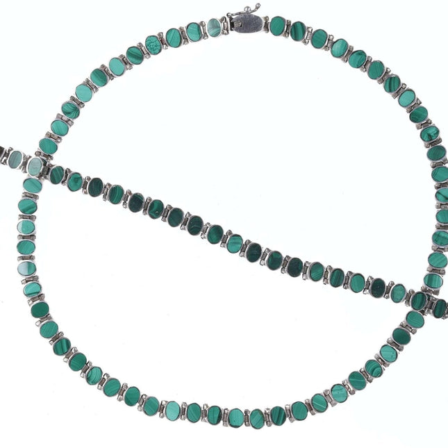 Retro Modernist sterling and malachite necklace and bracelet set