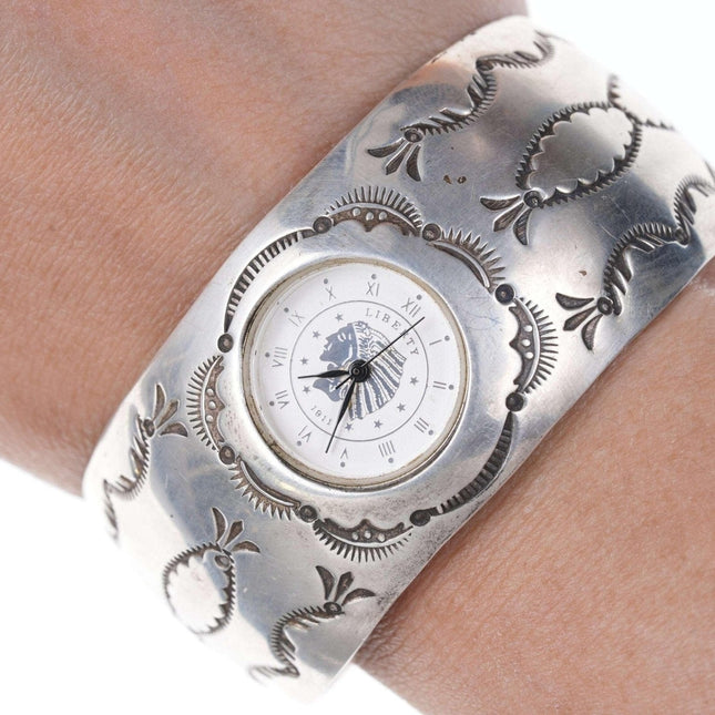 Les Baker (1935-2014) Southwestern stamped sterling watch bracelet