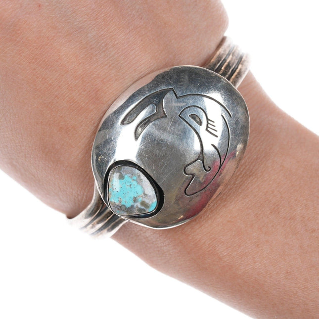 6 3/8" Navajo Silver Overlay cuff bracelet with turquoise