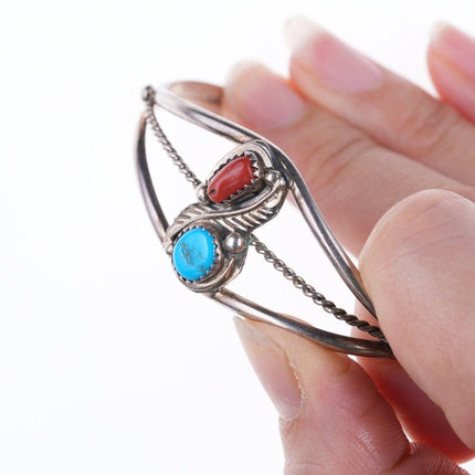 6.5" Navajo turquoise and coral sterling bracelet