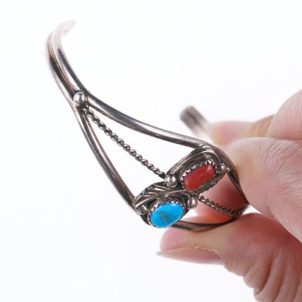 6.5" Navajo turquoise and coral sterling bracelet