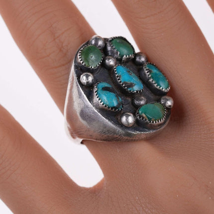 sz10 Heavy c1950 Men's Navajo silver and turquoise ring