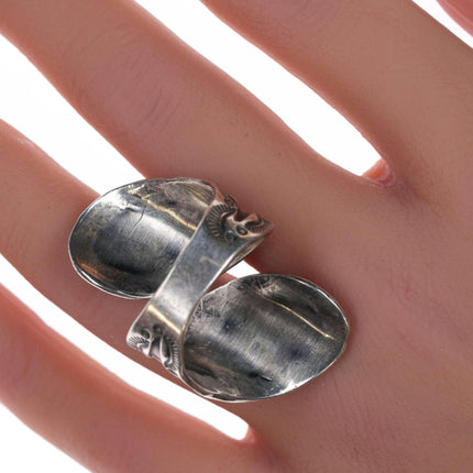 sz7.5 Adjustable Navajo silver and coral ring